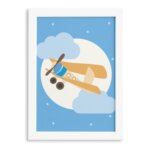 Quadro Infantil para Quarto de Bebê Avião e Lua 22x32