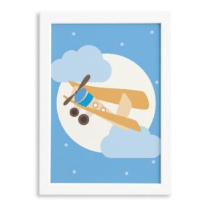 Quadro Infantil para Quarto de Bebê Avião e Lua 22x32 