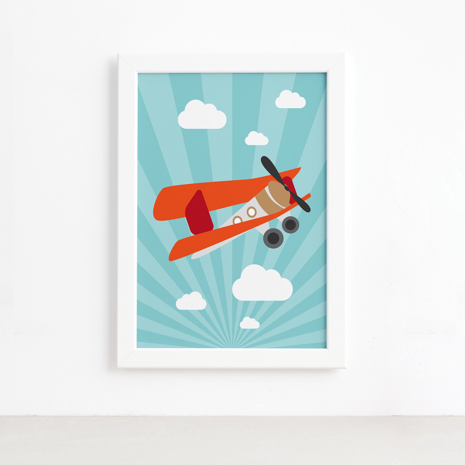 Quadro Infantil para Quarto de Bebê Avião e Nuvens 22x32cm