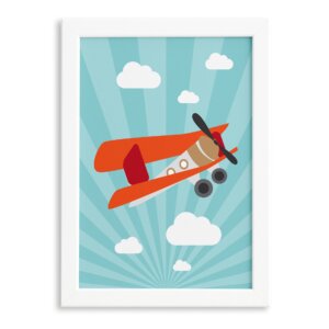 Quadro Infantil para Quarto de Bebê Avião e Nuvens 22x32cm