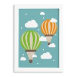 Quadro Infantil para Quarto de Bebê Balões e Nuvens 22x32cm
