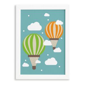 Quadro Infantil para Quarto de Bebê Balões e Nuvens 22x32cm