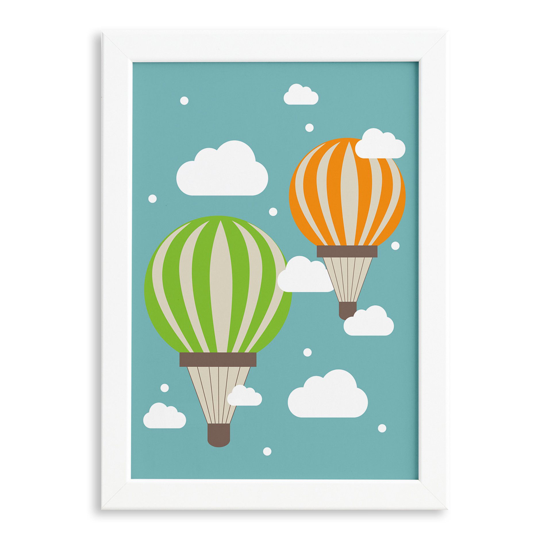 Quadro Infantil para Quarto de Bebê Balões e Nuvens 22x32cm