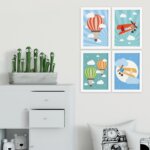 Quadros para Quarto de Bebê Balões e Aviões Kit 4un