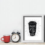 Quadro Cozinha Frase Café Enjoy Life 22x32cm Moldura Branca