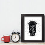 Quadro Cozinha Frase Café Enjoy Life 22x32cm Moldura Preta