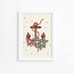 Quadro Vintage Marinha Âncora Moldura Branca 22x32cm