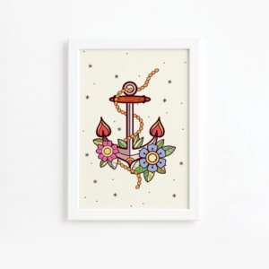 Quadro Vintage Marinha Âncora Moldura Branca