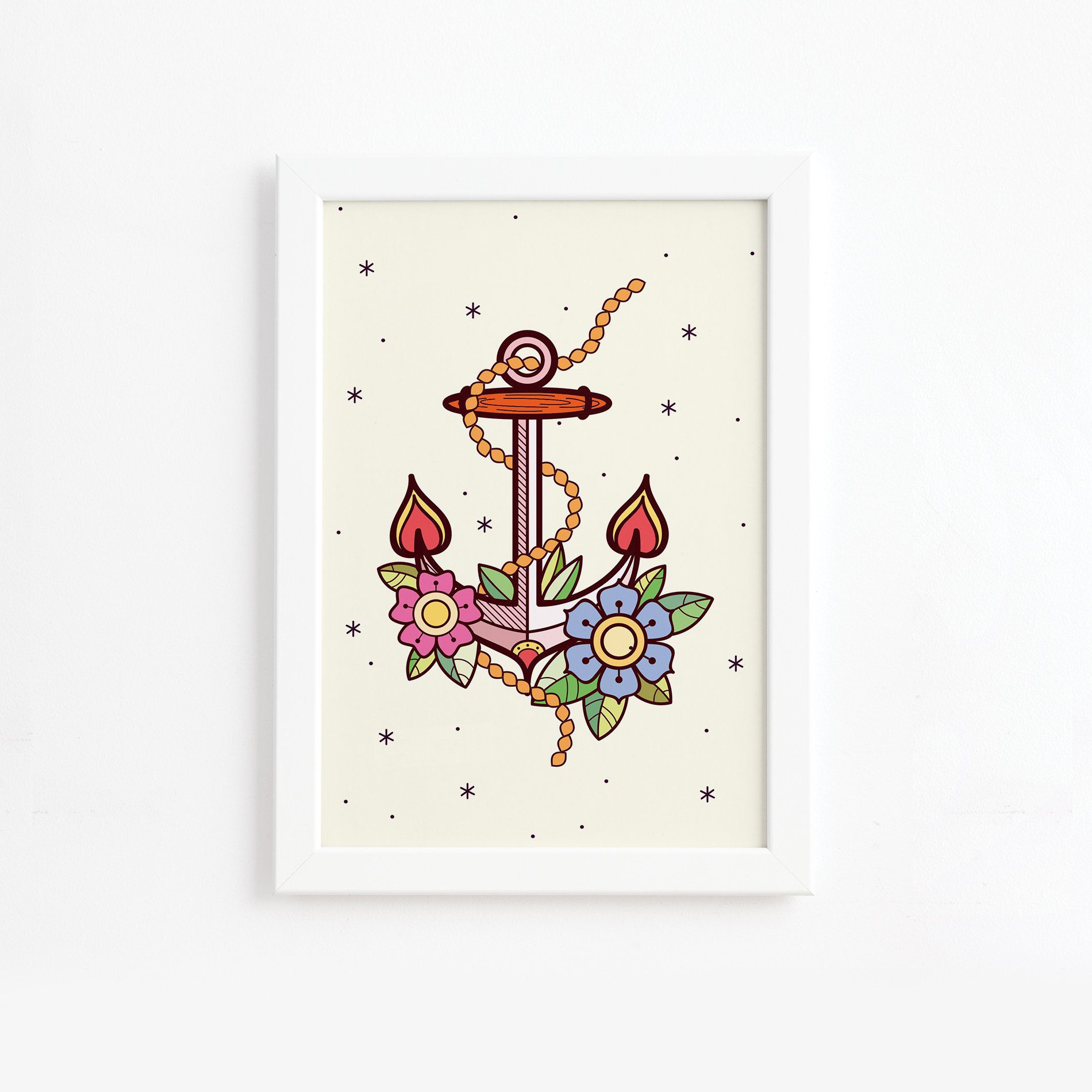 Quadro Vintage Marinha Âncora Moldura Branca