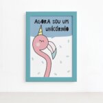 Quadro Quarto Bebê Flamingo Unicórnio Mold Azul 22x32cm