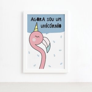 Quadro Quarto Bebê Flamingo Unicórnio Mold Branca 33x43cm