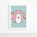 Quadro Quarto Bebê Animais Amigos Lhama Mold Branca 33x43cm