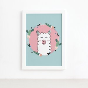Quadro Quarto Bebê Animais Amigos Lhama Mold Branca 33x43cm