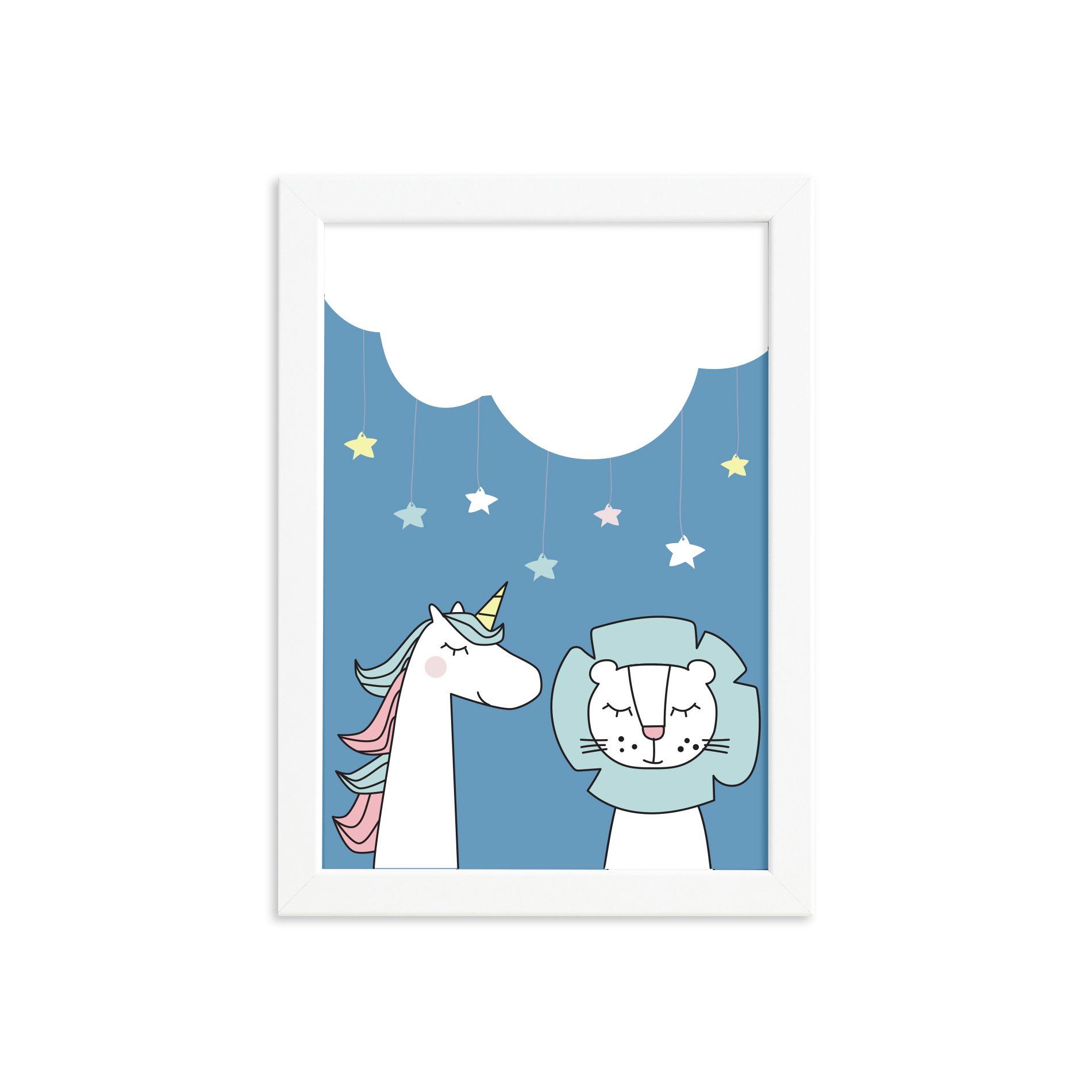 Quadro Quarto Bebê Unicórnio e Leão Mold Branca 33x43cm