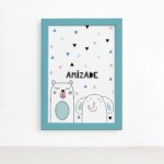 Quadro Quarto Bebê Animais Amigos Urso Mold Azul 22x32cm