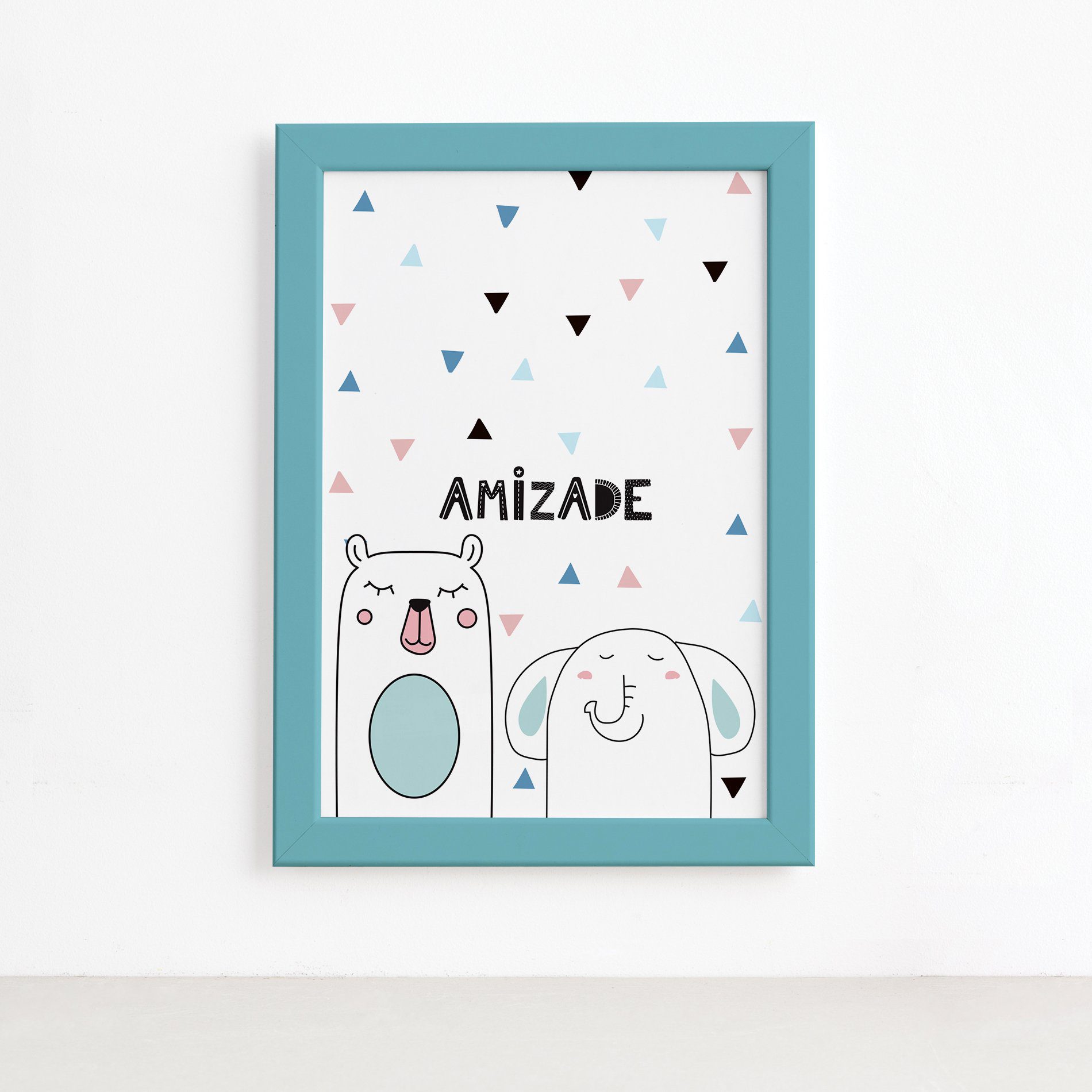 Quadro Quarto Bebê Animais Amigos Urso Mold Azul 22x32cm