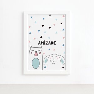 Quadro Quarto Bebê Animais Amigos Urso Mold Branca 22x32cm