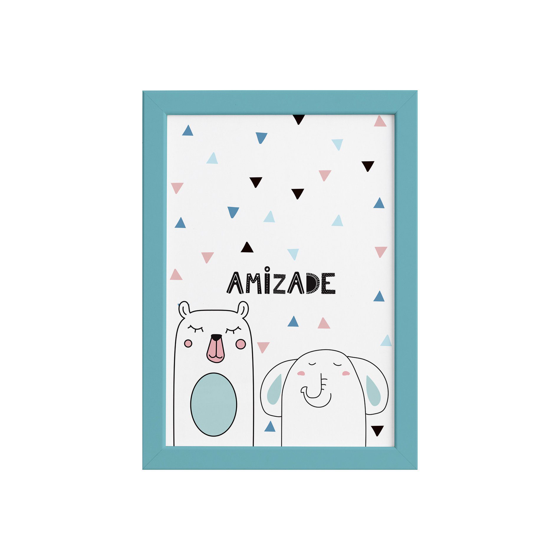 Quadro Quarto Bebê Animais Amigos Urso Mold Azul 22x32cm