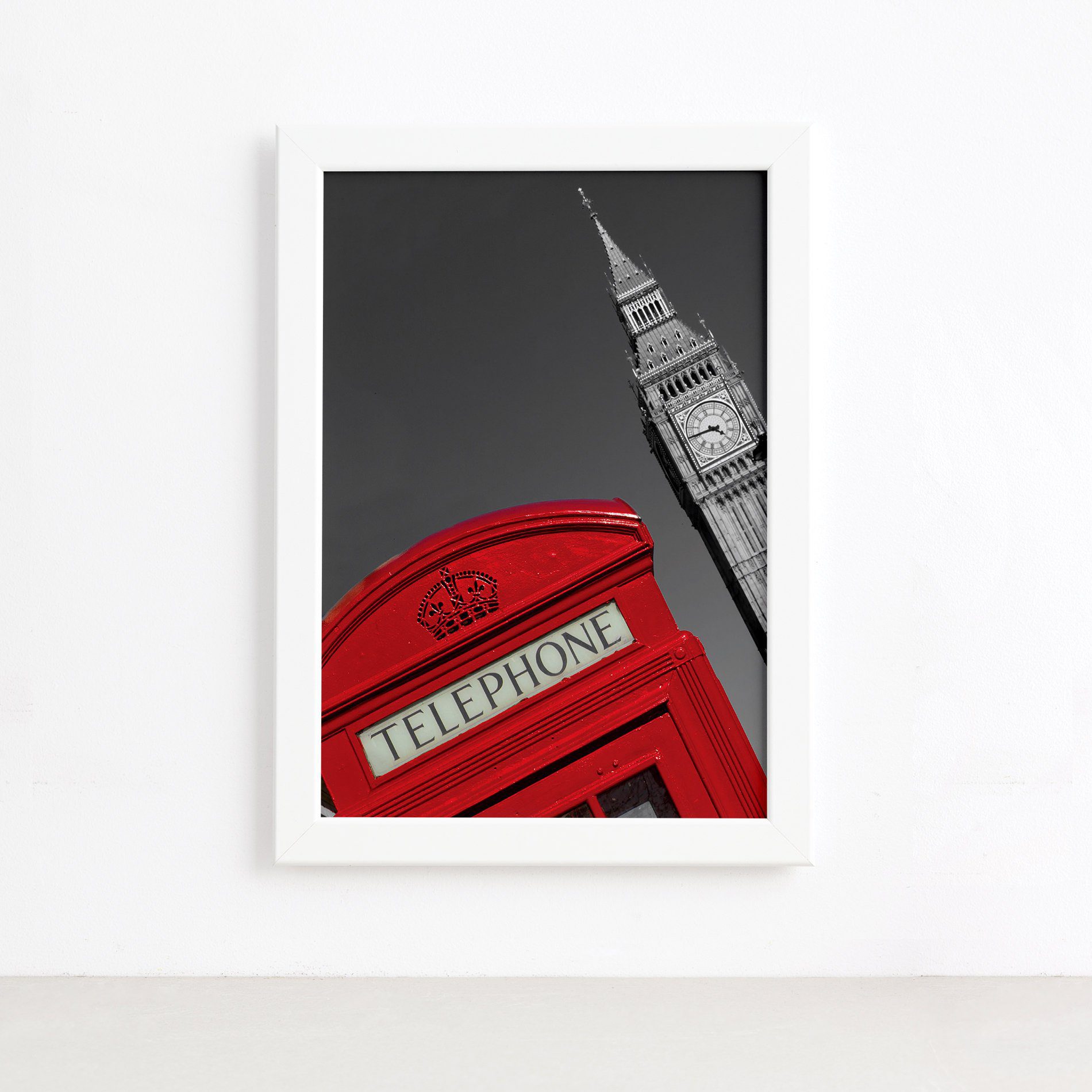 Quadro Londres Big Ben Foto Telephone Moldura Branca