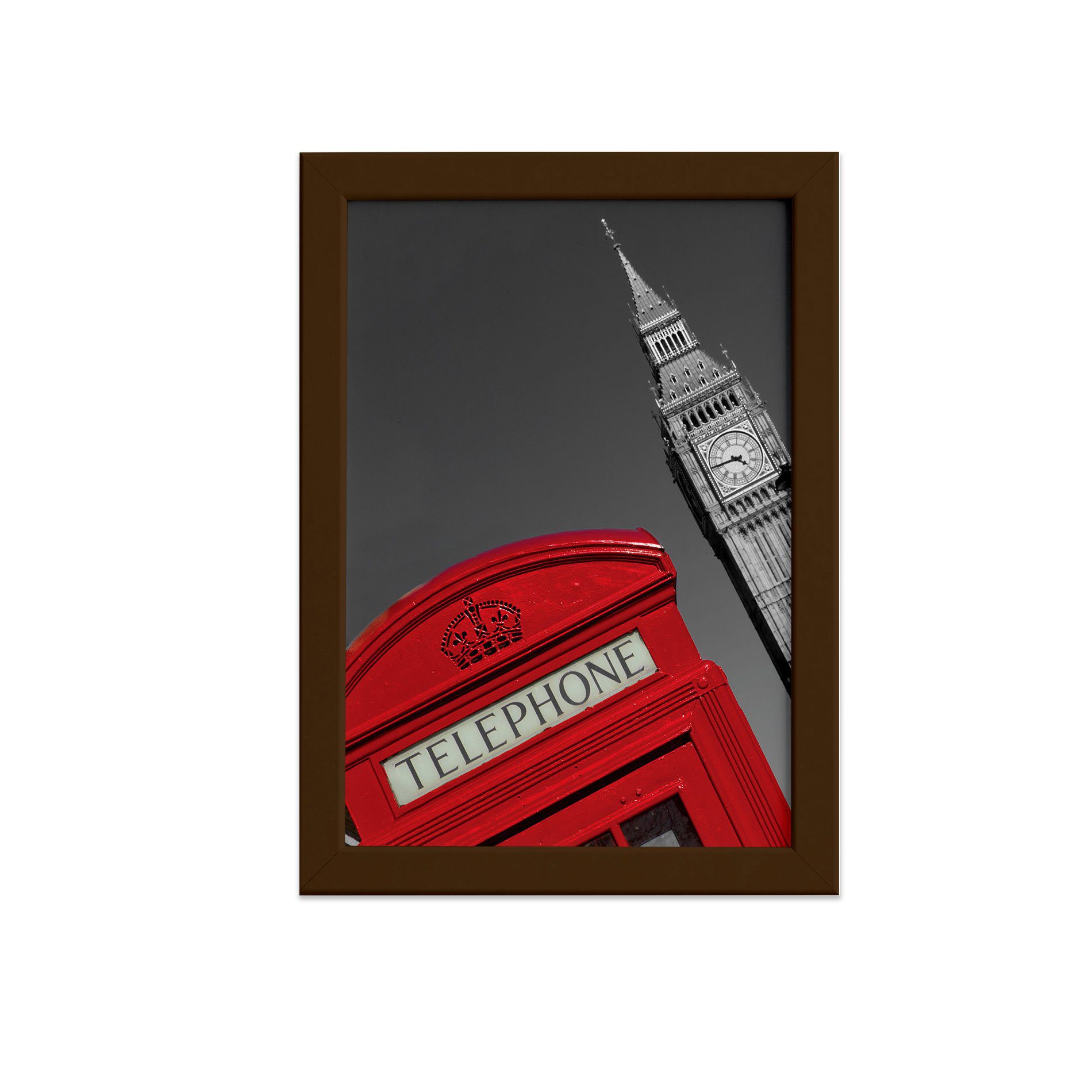 Quadro Londres Big Ben Foto Telephone Moldura Marrom