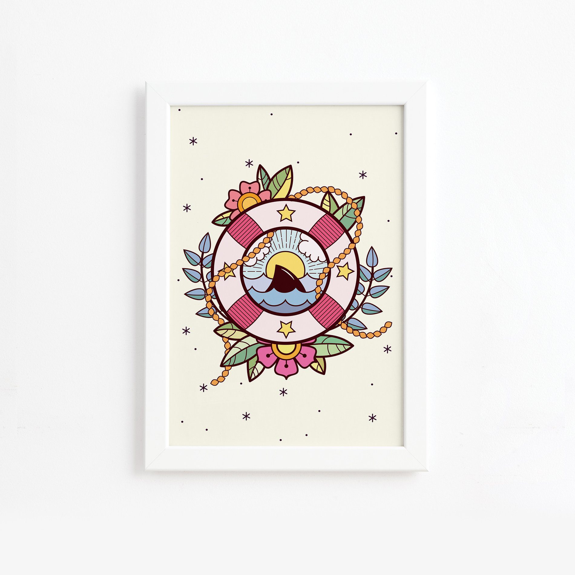 Quadro Vintage Marinha Bóia Moldura Branca