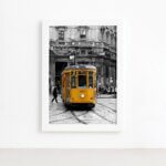 Quadro Itália Bonde Amarelo Moldura Branca 33x43cm