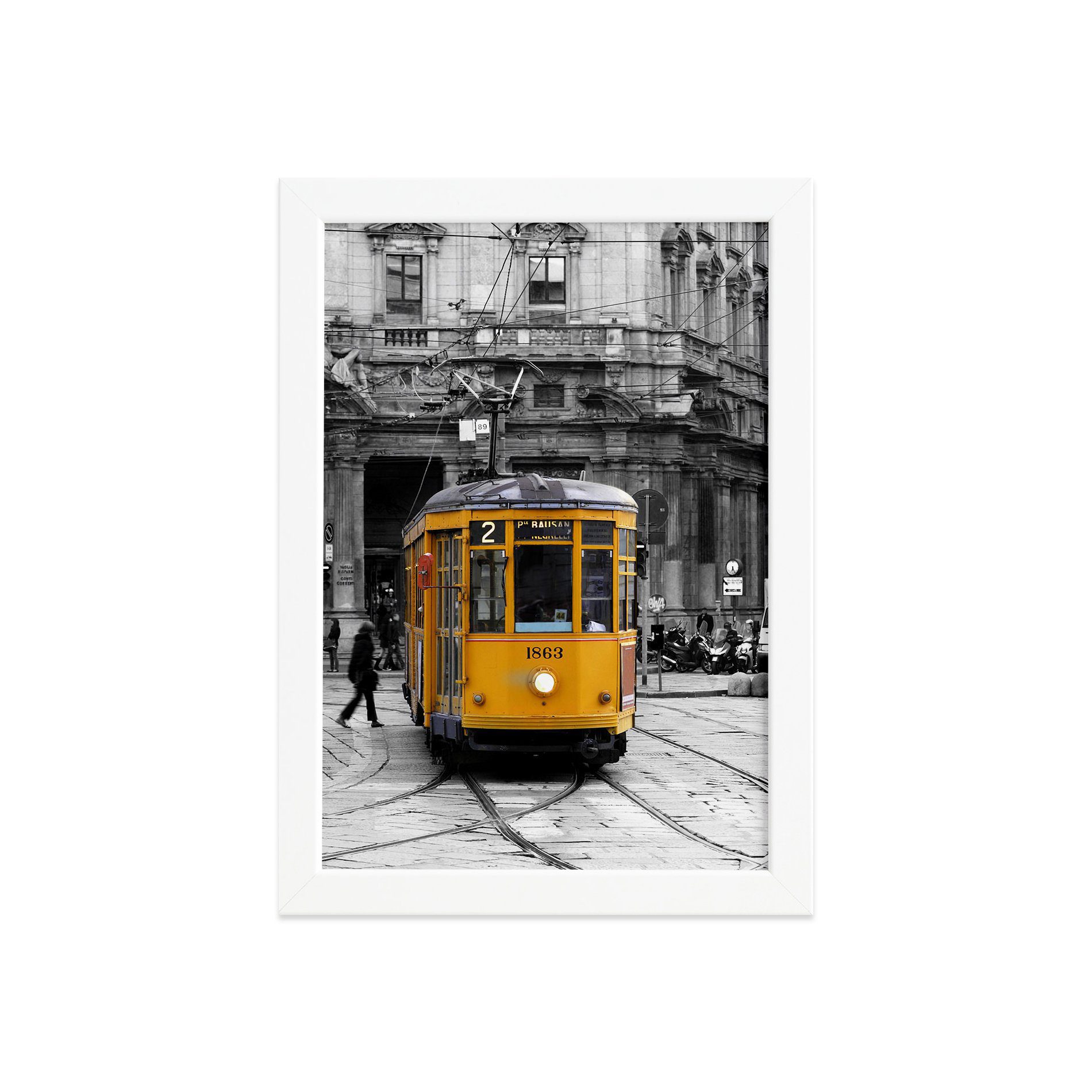 Quadro Itália Bonde Amarelo Moldura Branca