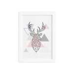 Quadro Minimalista Cabeça de Alce Moldura Branca 33x43cm