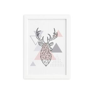 Quadro Minimalista Cabeça de Alce Moldura Branca 33x43cm