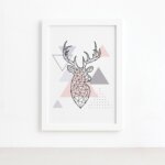 Quadro Minimalista Cabeça de Alce Moldura Branca 22x32cm