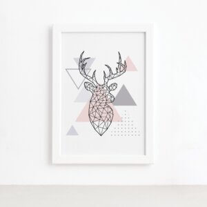 Quadro Minimalista Cabeça de Alce Moldura Branca 22x32cm
