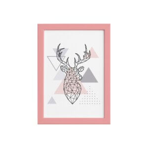 Quadro Minimalista Cabeça de Alce Moldura Rosa 