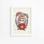 Quadro Vintage Marinha Caravela Moldura Branca 22x32cm