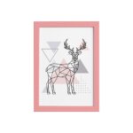 Quadro Minimalista Alce Cinza e Rosa Moldura Rosa 22x32cm