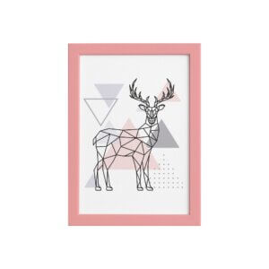 Quadro Minimalista Alce Cinza e Rosa Moldura Rosa