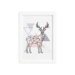 Quadro Minimalista Alce Cinza e Rosa Moldura Branca 22x32cm