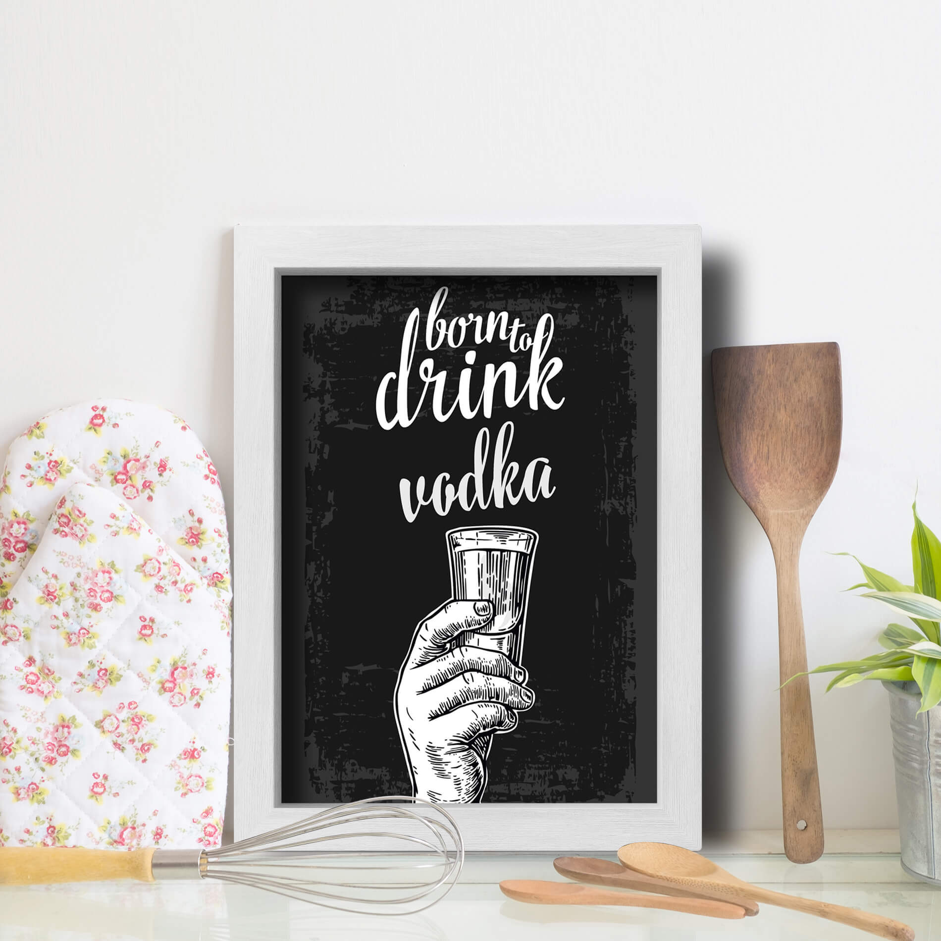 Quadro Cozinha e Bar Frase Vodka 22x32cm Moldura Branca