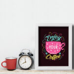 Quadro Cozinha Frase Café Enjoy Coffee 22x32cm Moldura Branca