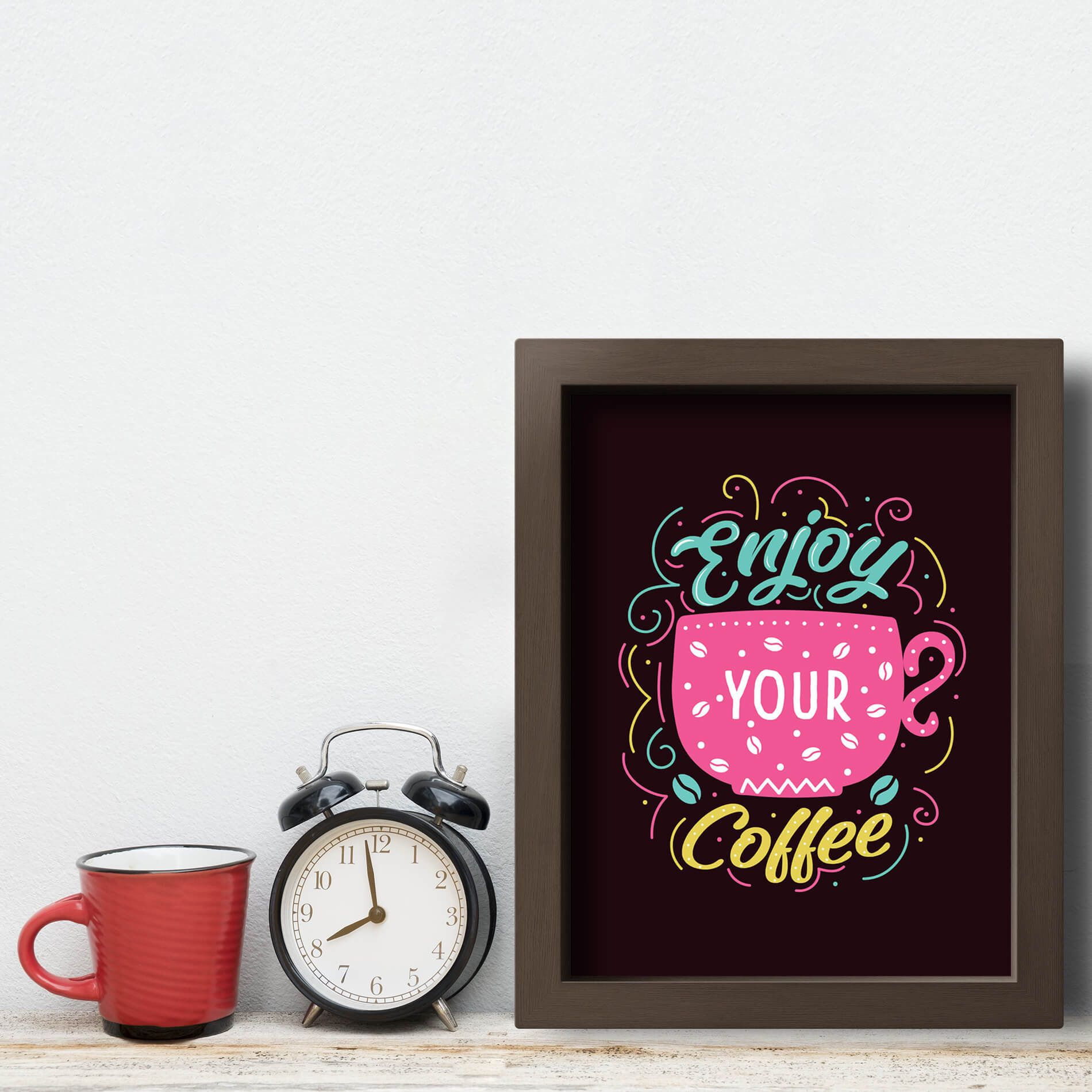 Quadro Cozinha Frase Café Enjoy Coffee 22x32cm Moldura Marrom