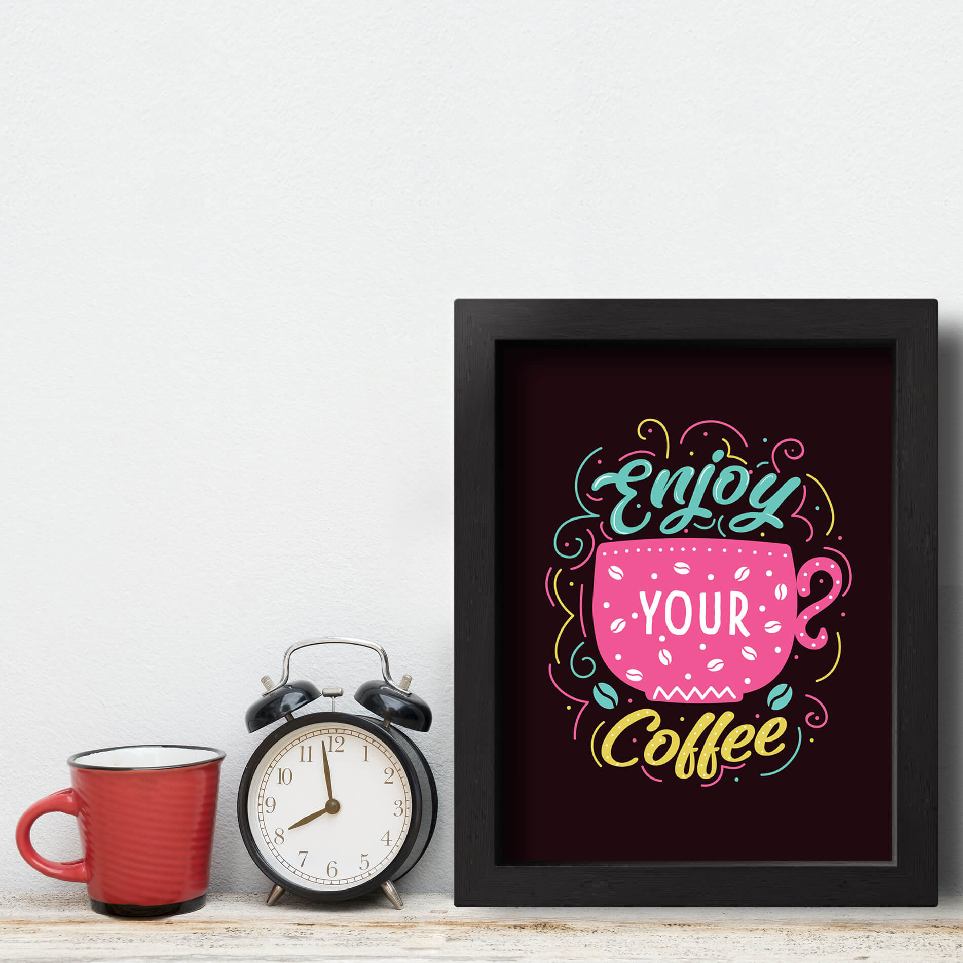Quadro Cozinha Frase Café Enjoy Coffee 22x32cm Moldura Preta