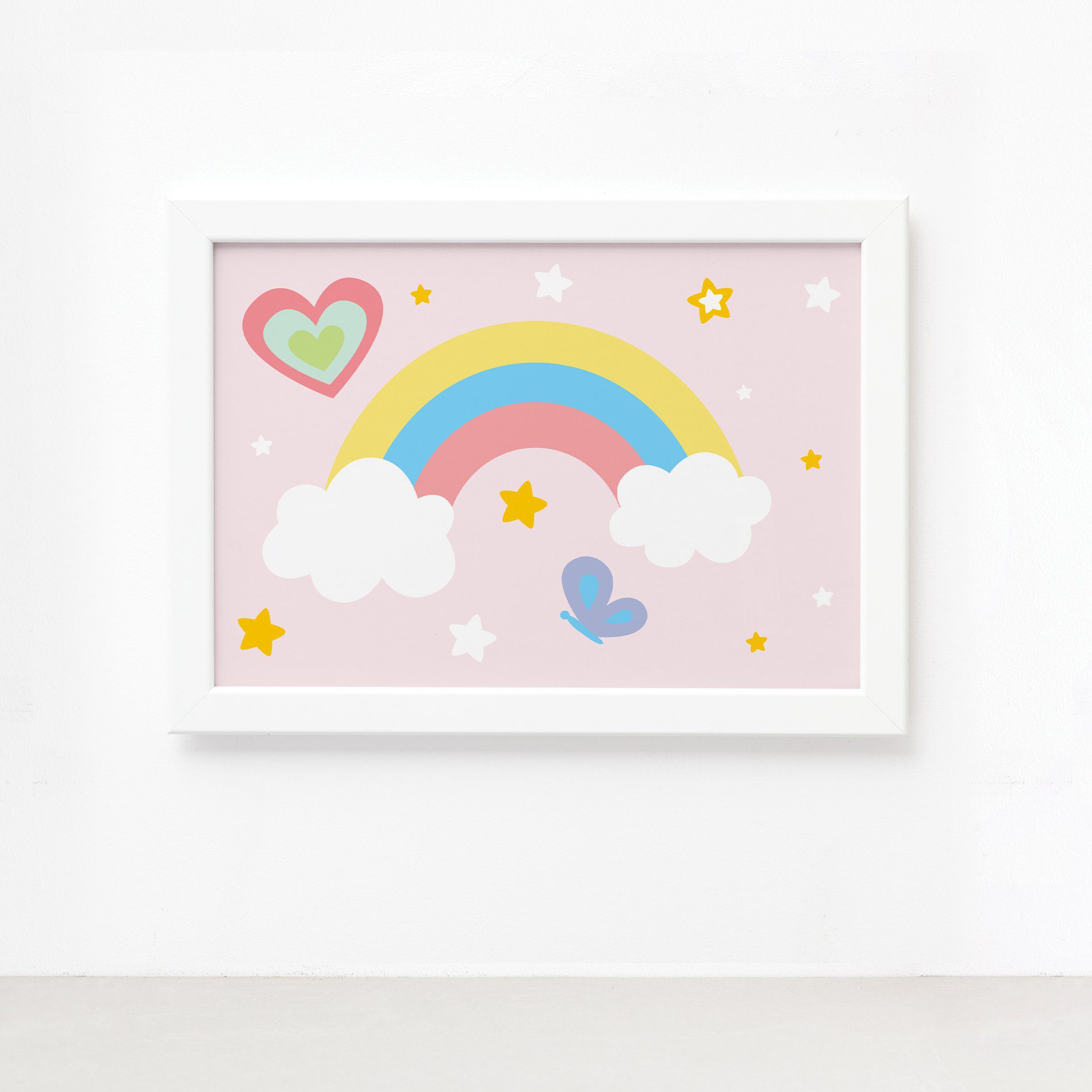 Quadro Infantil Arco Íris 22x32 Moldura Branca