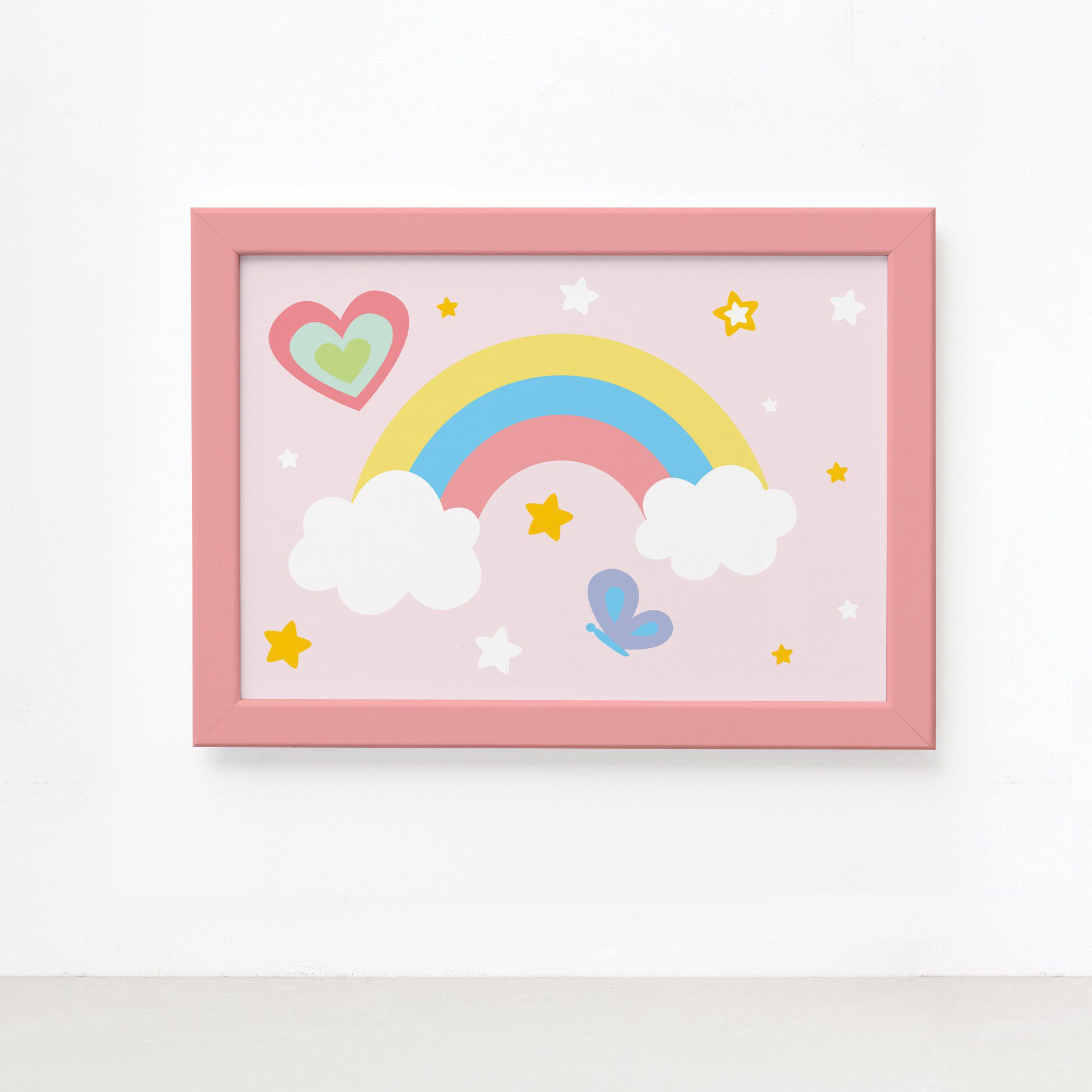 Quadro Infantil Arco Íris 22x32 Moldura Rosa