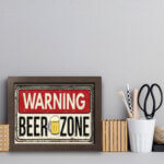 Quadro Cozinha Frase Cerveja Beer Zone 22x32cm Moldura Marrom