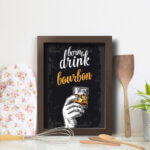 Quadro Cozinha e Bar Frase Bourbon 22x32cm Moldura Marrom