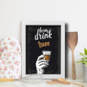 Quadro Cozinha e Bar Frase Rum 22x32cm Moldura Branca
