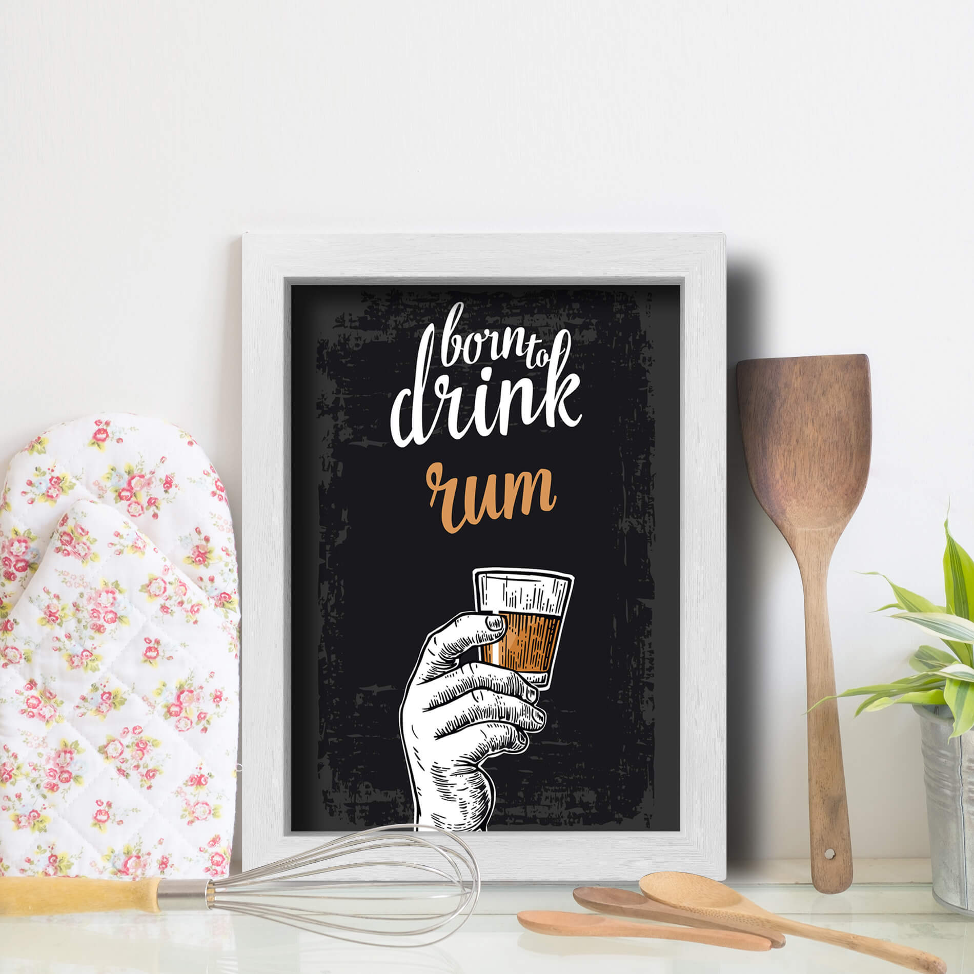 Quadro Cozinha e Bar Frase Rum 22x32cm Moldura Branca