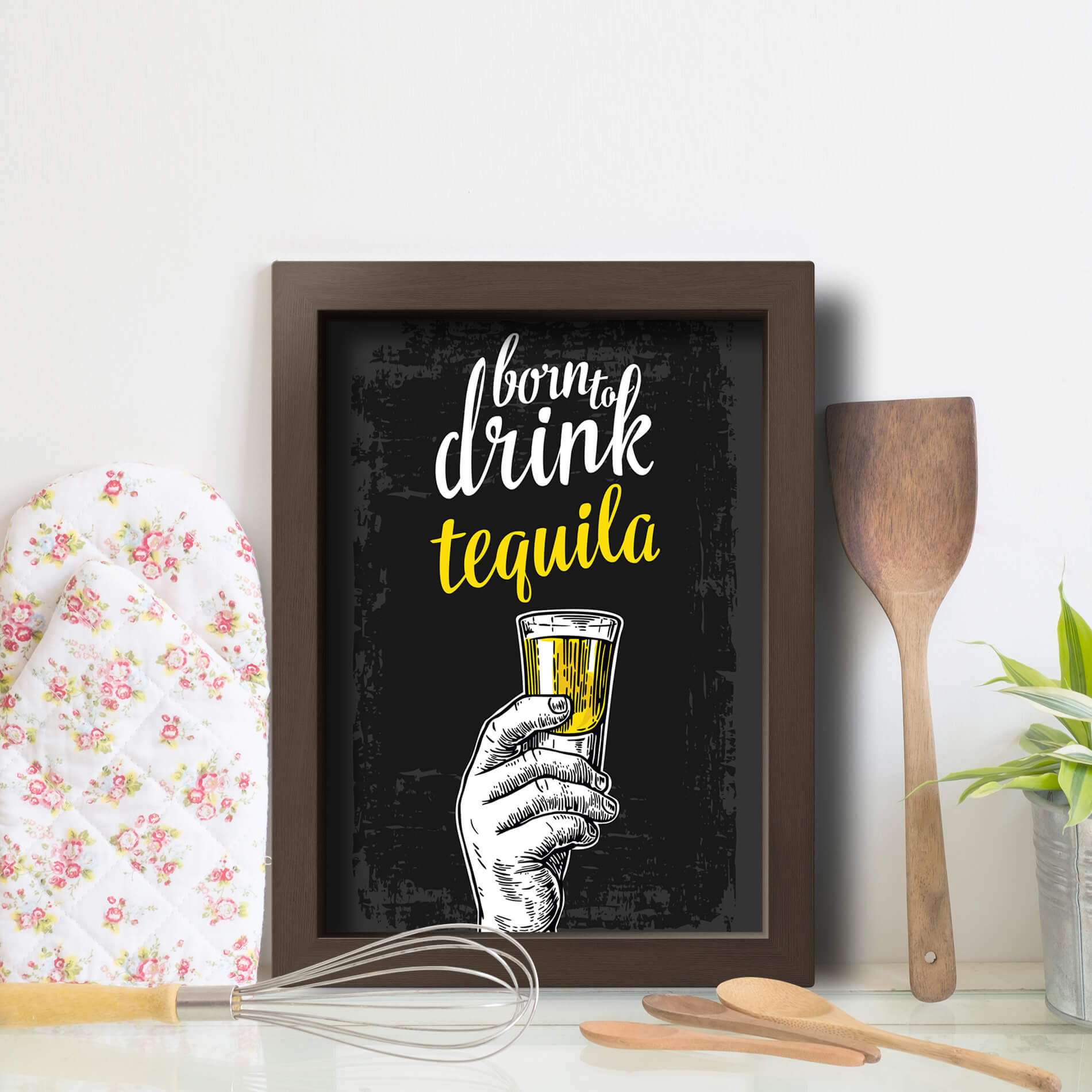 Quadro Cozinha e Bar Frase Tequila 22x32cm Moldura Marrom
