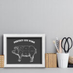 Quadro Cozinha Churrasco Cortes Porco 22x32cm Moldura Branca