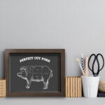 Quadro Cozinha Churrasco Cortes Porco 22x32cm Moldura Marrom
