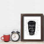 Quadro Cozinha Frase Café Enjoy Life 22x32cm Moldura Marrom